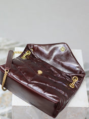 YSL 25S LOULOU PUFFER MEDIUM 29 IN DARK BURGUNDY CALFSKIN
