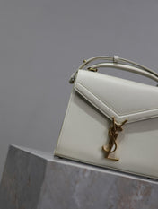 CASSANDRA MINI TOP HANDLE BAG 20 IN WHITE CALFSKIN GOLD HARDWARE