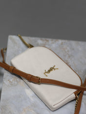 GABY ZIPPED POUCH 19 IN WHITE MIX BROWN COTTON GOLD HARDWARE