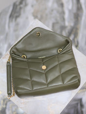 YSL 25S LOULOU PUFFER MINI 23 IN DARK OLIVE CALFSKIN GOLD HARDWARE