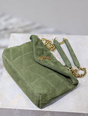 PUFFER TOY 23 IN PICKLE GREEN SUEDE GOLD HARDWARE