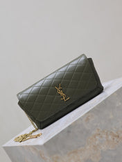 YSL 25S SAINT LAURENT GABY 19 IN DARK OLIVE QUILTED CALFSKIN GOLD HARDWARE