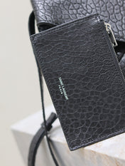 ENVELOPE CHAIN BAG 23 IN BLACK ELEPHANT TEXTURE LAMBSKIN SILVER LOGO