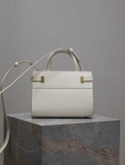MANHATTAN SMALL TOP HANDLE BAG 21 IN WHITE CALFSKIN GOLD HARDWARE