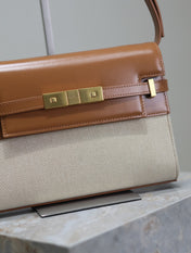 MANHATTAN SMALL 24 IN WHITE CANVAS AND BROWN CALFSKIN GOLD HARDWARE