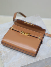 YSL 25S MINI MANHATTAN 19 IN BROWN CALFSKIN GOLD HARDWARE