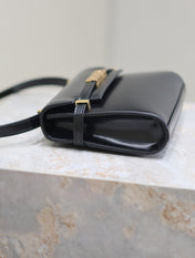 MANHATTAN MINI 19 IN BLACK SMOOTH LAMBSKIN GOLD BUCKLE