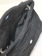 YSL 25S LOULOU PUFFER MM 29 IN BLACK SUEDE SILVER HARDWRE