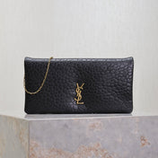 CALYPSO POUCH 24 IN BLACK ELEPHANT TEXTURED LAMBSKIN GOLD LOGO