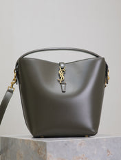 YSL 25S LE 5 À 7 BUCKET 26 IN DARK OLIVE CALFSKIN GOLD HARDWARE