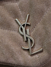 YSL 25S LOULOU PUFFER MINI 23 IN TAN BROWN SUEDE GOLD HARDWARE