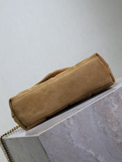YSL 25S LOULOU PUFFER MINI 23 IN TAN BROWN SUEDE GOLD HARDWRE