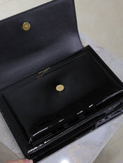 YSL 25S SUNSET MEDIUM 22 IN BLACK SHINY CALFSKIN GOLD HARDWARE