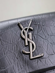 WEST HOLLYWOOD BAG 24 IN BLACK CROCODILE TEXTURED CALFSKIN SILVER HARDWARE