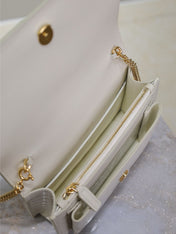 SUNSET SMALL BAG 19 IN WHITE CROCODILE-EMBOSSED CALFSKIN GOLD HARDWARE