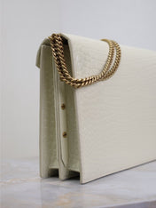 CASSANDRA CHAIN BAG 22 IN WHITE CROCODILE PATTERN CALFSKIN GOLD HARDWARE