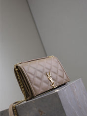 BECKY 22 IN MEDIUM BROWN QUILTED LAMBSKIN GOLD HARDWARE