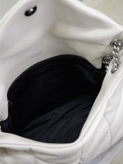 YSL 25S LOULOU PUFFER GM 35 IN SMOKEY TAUPE CALFSKIN SILVER HARDWARE