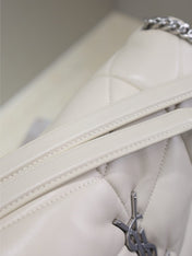 YSL 25S LOULOU PUFFER GM 35 IN SMOKEY TAUPE CALFSKIN SILVER HARDWARE