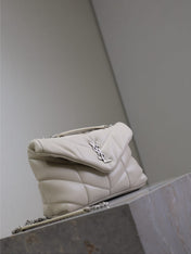 YSL 25S LOULOU PUFFER MINI 23 IN SMOKEY TAUPE CALFSKIN SILVER HARDWRE