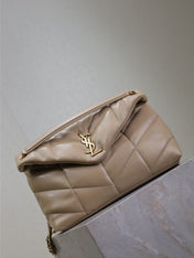 YSL 25S LOULOU PUFFER GM 35 IN BROWN CALFSKIN GOLD HARDWRE