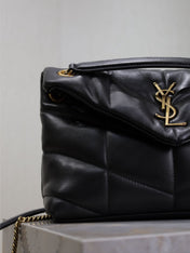 YSL 25S LOULOU PUFFER MM 29 IN BLACK CALFSKIN GOLD HARDWRE