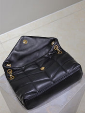 YSL 25S LOULOU PUFFER MM 29 IN BLACK CALFSKIN GOLD HARDWRE