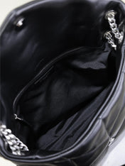 YSL 25S LOULOU PUFFER GM 35 IN BLACK CALFSKIN SILVER HARDWARE