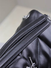 YSL 25S LOULOU PUFFER MM 29 IN BLACK CALFSKIN SILVER HARDWRE