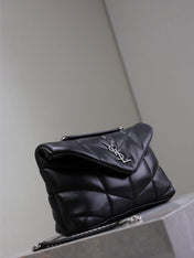 YSL 25S LOULOU PUFFER MINI 23 IN BLACK CALFSKIN SILVER HARDWRE