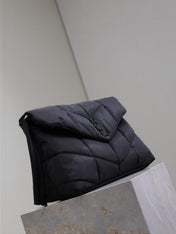 YSL 25S LOULOU PUFFER BAG 34 IN BLACK NYLON BLACK HARDWARE