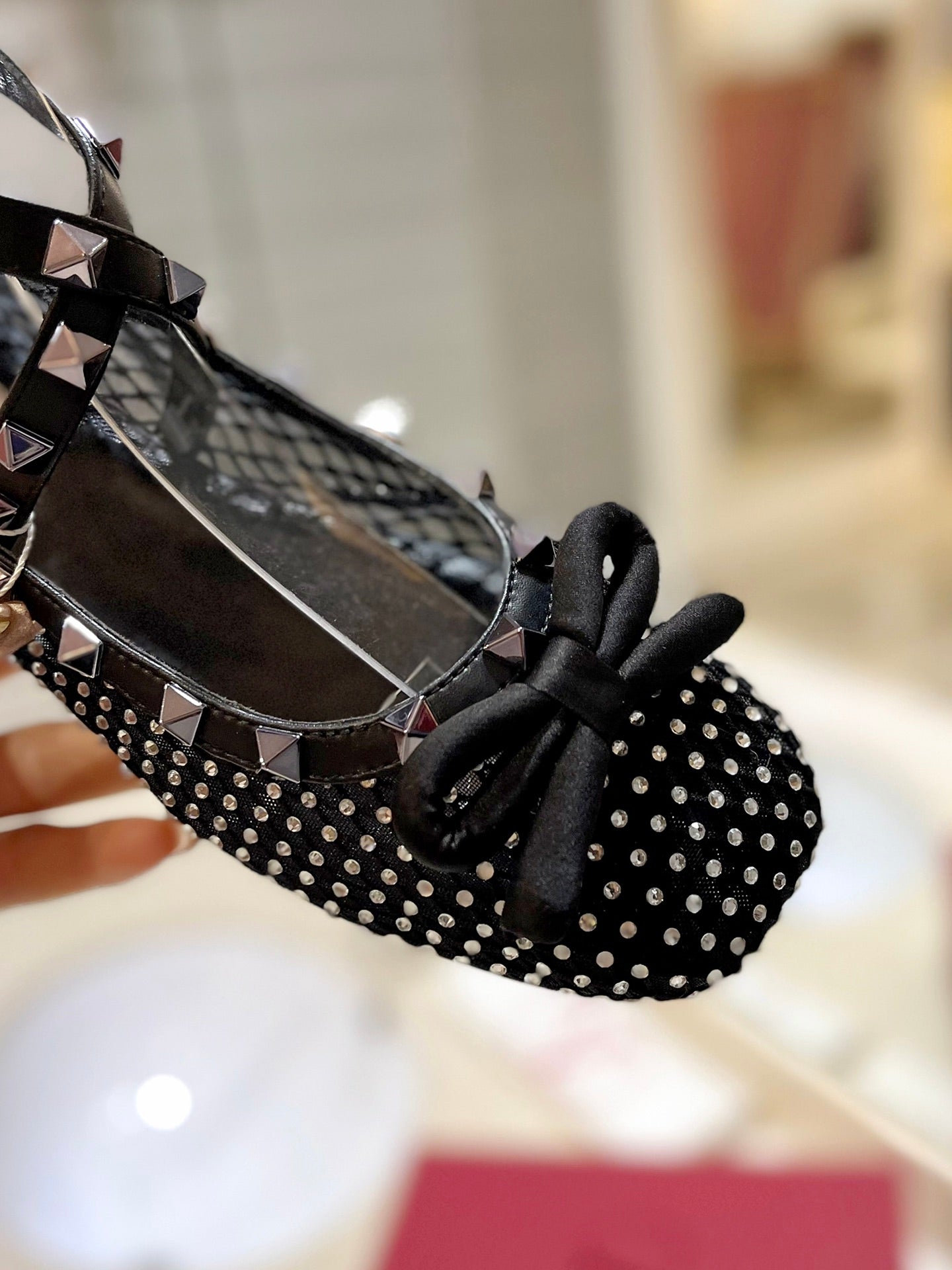 VALENTINO 26S BALLET FLATS IN BLACK CRYSTAL-EMBELLISHED MESH