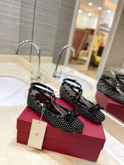 VALENTINO 26S BALLET FLATS IN BLACK CRYSTAL-EMBELLISHED MESH