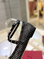 VALENTINO 26S BALLET FLATS IN BLACK CRYSTAL-EMBELLISHED MESH
