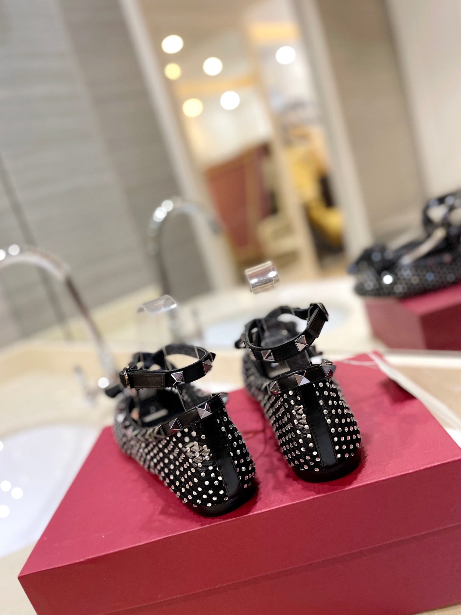 VALENTINO 26S BALLET FLATS IN BLACK CRYSTAL-EMBELLISHED MESH