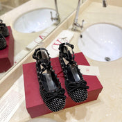 VALENTINO 26S BALLET FLATS IN BLACK CRYSTAL-EMBELLISHED MESH