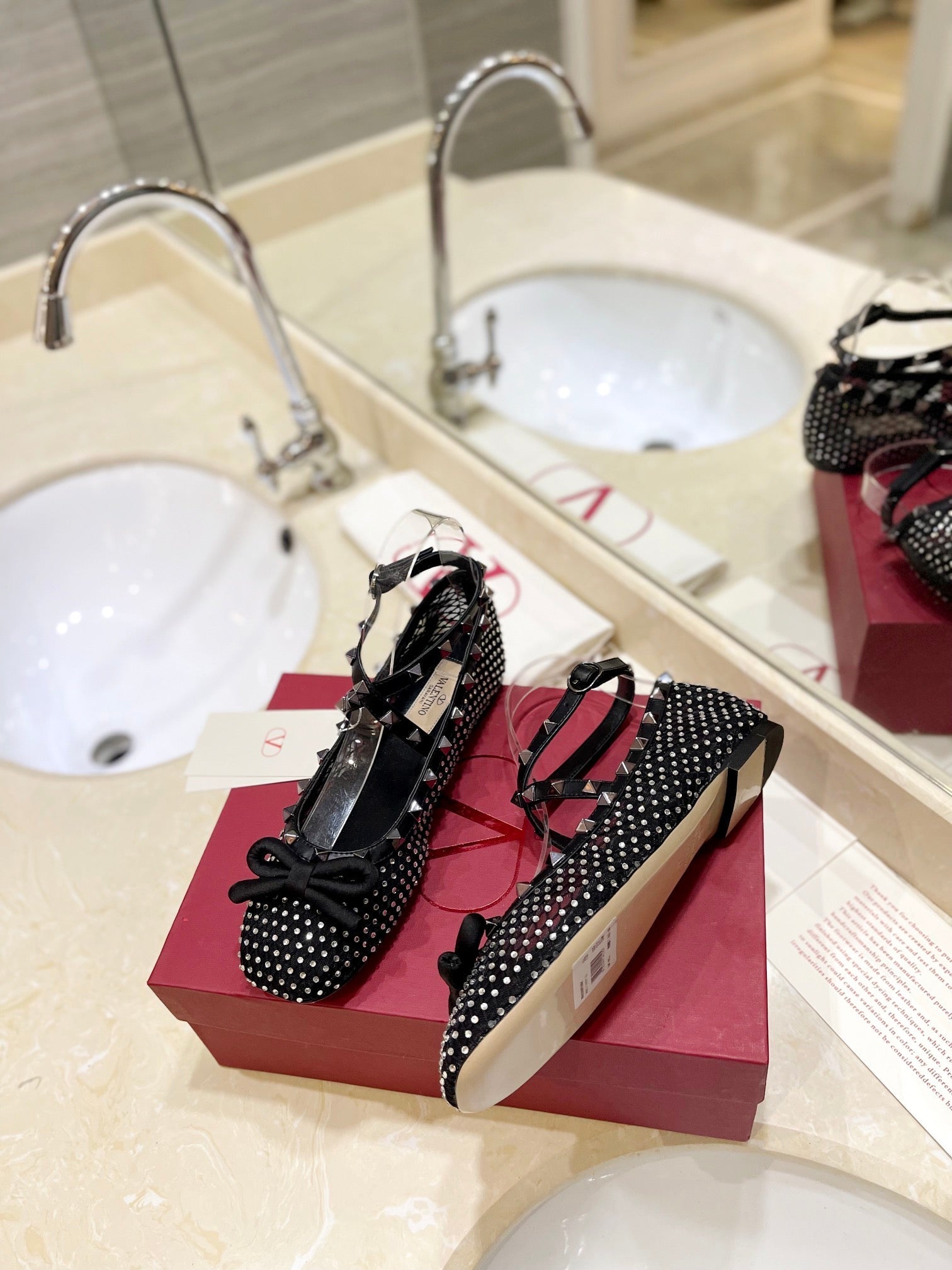 VALENTINO 26S BALLET FLATS IN BLACK CRYSTAL-EMBELLISHED MESH