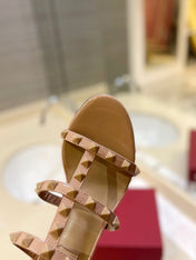 VALENTINO 26S ROCKSTUD CAGED HEELED SANDALS 60 MM IN NUDE PATENT CALFSKIN