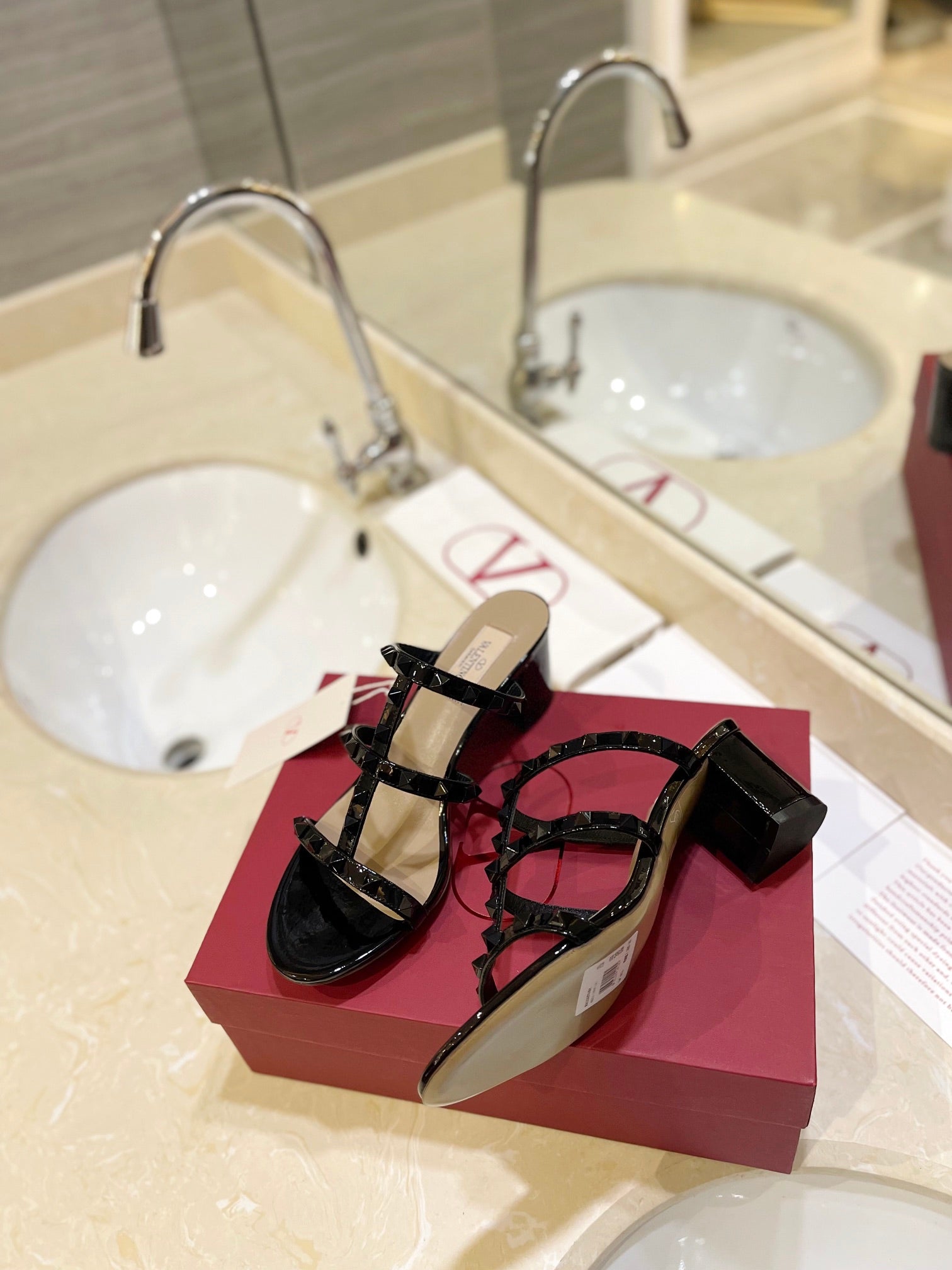 VALENTINO 26S ROCKSTUD CAGED HEELED SANDALS 60 MM IN BLACK PATENT CALFSKIN