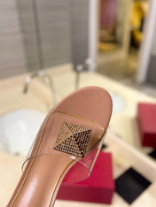 HIGH MULE 60MM IN CAMEL BEIGE SHEEPSKIN AND TRANSPARENT PVC