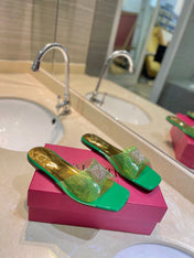 VALENTINO 26S FLAT SLIDES IN GREEN MIX GOLD LAMBSKIN WITH CRYSTAL