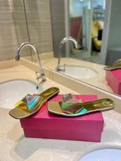 VALENTINO 26S FLAT SLIDES IN GOLD LAMBSKIN WITH CRYSTAL STYLE 3