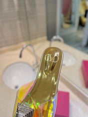 VALENTINO 26S FLAT SLIDES IN GOLD LAMBSKIN WITH CRYSTAL STYLE 3