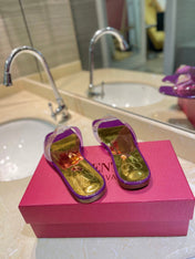 VALENTINO 26S FLAT SLIDES IN PURPLE MIX GOLD LAMBSKIN WITH CRYSTAL