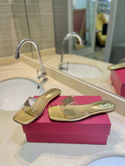 VALENTINO 26S FLAT SLIDES IN GOLD LAMBSKIN WITH CRYSTAL
