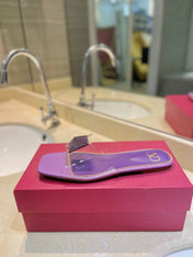 VALENTINO 26S FLAT SLIDES IN PURPLE LAMBSKIN WITH CRYSTAL