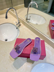 VALENTINO 26S FLAT SLIDES IN PURPLE LAMBSKIN WITH CRYSTAL