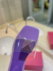 VALENTINO 26S FLAT SLIDES IN PURPLE LAMBSKIN WITH CRYSTAL