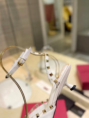 ROCKSTUD SLINGBACK IN WHITE CALFSKIN 50MM