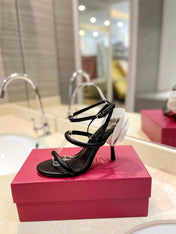HIGH HEEL SANDAL 10 CM IN BLACK CALFSKIN
